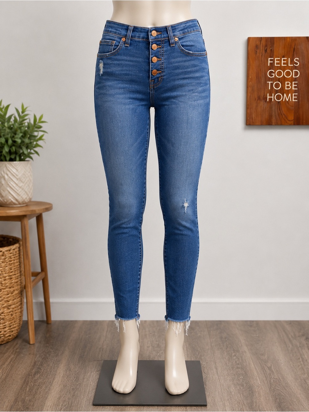 Madewell 10” High Rise Skinny Jeans Women’s 27 Button Fly Raw Hem Blue Ankle